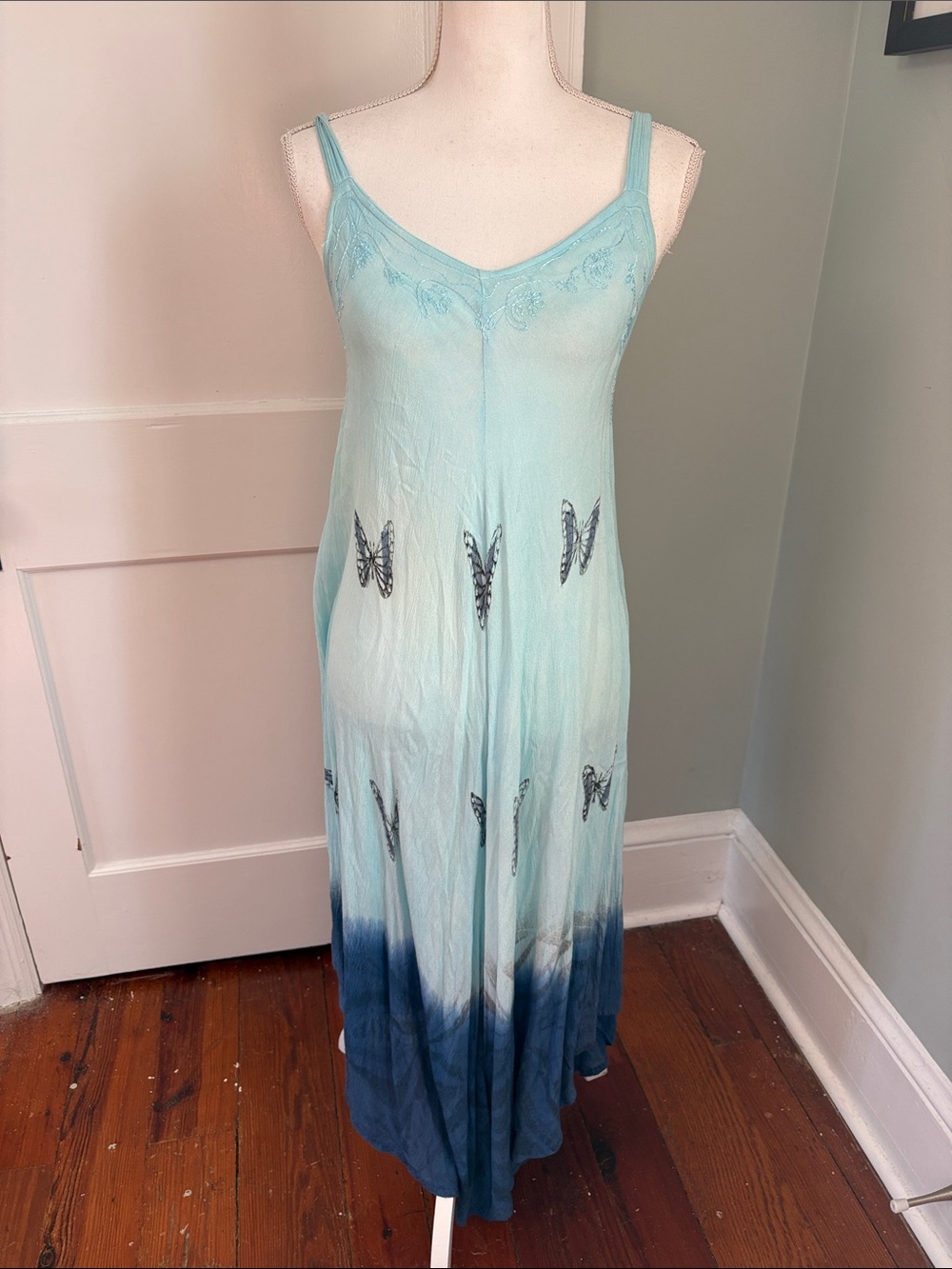 Light Blue Ombre Butterfly Jumpsuit Flowy Boho Free Size (Medium)